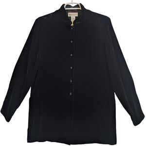 Rena Rowan Black Velvet Button Down Blouse Jacket High Collar Sz 10 Goth Witchy